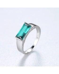 Silver Jewelry Green Rectangle Simple Design Wholesale Women 925 Sterling Silver Ring