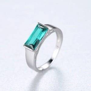 Silver Jewelry Green Rectangle Simple Design Wholesale Women 925 Sterling Silver Ring