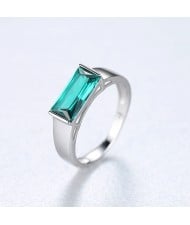Silver Jewelry Green Rectangle Simple Design Wholesale Women 925 Sterling Silver Ring