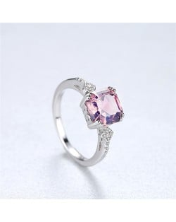Silver Jewelry Vintage Style Pink Beryl Square Surface Wholesale Women 925 Sterling Silver Ring
