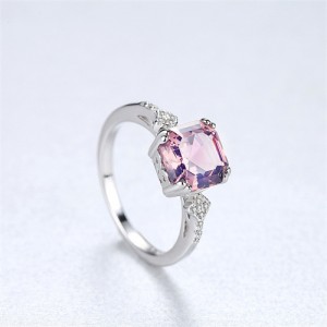 Silver Jewelry Vintage Style Pink Beryl Square Surface Wholesale Women 925 Sterling Silver Ring