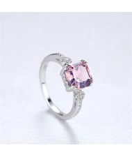 Silver Jewelry Vintage Style Pink Beryl Square Surface Wholesale Women 925 Sterling Silver Ring