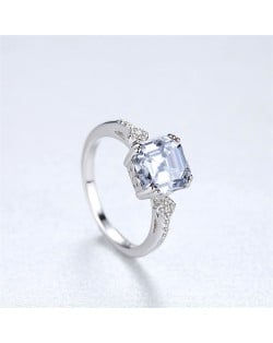 Silver Jewelry Vintage Style Square Clear Stone Surface Wholesale Women 925 Sterling Silver Ring