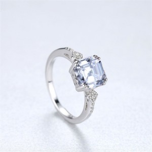 Silver Jewelry Vintage Style Square Clear Stone Surface Wholesale Women 925 Sterling Silver Ring