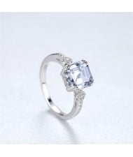 Silver Jewelry Vintage Style Square Clear Stone Surface Wholesale Women 925 Sterling Silver Ring