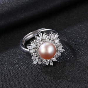 Silver Jewelry Luxurious Cubic Zirconia Pearl Flower Design Wholesale Women 925 Sterling Silver Ring - Purple