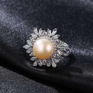 Silver Jewelry Luxurious Cubic Zirconia Pearl Flower Design Wholesale Women 925 Sterling Silver Ring - Pink