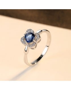 Silver Jewelry Luxurious Blue Gem Flower Design Wholesale Women 925 Sterling Silver Ring