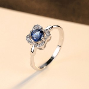 Silver Jewelry Luxurious Blue Gem Flower Design Wholesale Women 925 Sterling Silver Ring