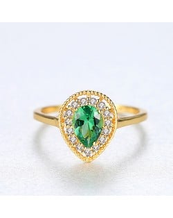 Silver Jewelry Water Drop Shape Wholesale Women Green Gem 925 Sterling Silver Ring - Golden