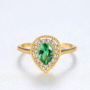 Silver Jewelry Water Drop Shape Wholesale Women Green Gem 925 Sterling Silver Ring - Golden