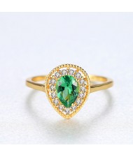 Silver Jewelry Water Drop Shape Wholesale Women Green Gem 925 Sterling Silver Ring - Golden