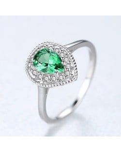 Silver Jewelry Water Drop Shape Wholesale Women Green Gem 925 Sterling Silver Ring - Silver