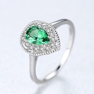 Silver Jewelry Water Drop Shape Wholesale Women Green Gem 925 Sterling Silver Ring - Silver