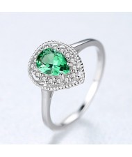 Silver Jewelry Water Drop Shape Wholesale Women Green Gem 925 Sterling Silver Ring - Silver