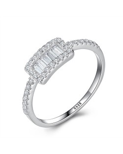 Silver Jewelry Simple Business Style Rectangle Surface Wholesale Women 925 Sterling Silver Ring