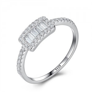 Silver Jewelry Simple Business Style Rectangle Surface Wholesale Women 925 Sterling Silver Ring