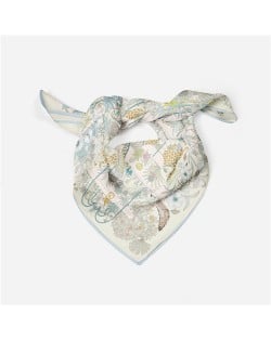 53*53 cm French Style  Animal and Flowers Pattern Fashion Wholesale Women Shawl Square Silk Scarf - White