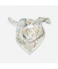 53*53 cm French Style  Animal and Flowers Pattern Fashion Wholesale Women Shawl Square Silk Scarf - White
