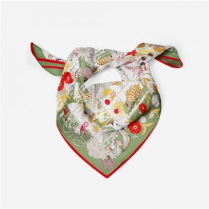 53*53 cm French Style  Animal and Flowers Pattern Fashion Wholesale Women Shawl Square Silk Scarf - Brown
