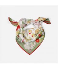 53*53 cm French Style  Animal and Flowers Pattern Fashion Wholesale Women Shawl Square Silk Scarf - Brown