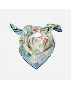 53*53 cm French Style  Animal and Flowers Pattern Fashion Wholesale Women Shawl Square Silk Scarf - Green