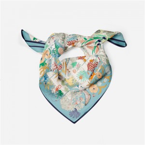 53*53 cm French Style  Animal and Flowers Pattern Fashion Wholesale Women Shawl Square Silk Scarf - Green