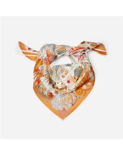53*53 cm French Style  Animal and Flowers Pattern Fashion Wholesale Women Shawl Square Silk Scarf - Orange