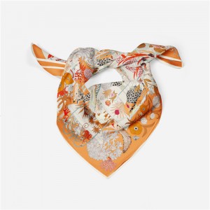 53*53 cm French Style  Animal and Flowers Pattern Fashion Wholesale Women Shawl Square Silk Scarf - Orange