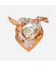 53*53 cm French Style  Animal and Flowers Pattern Fashion Wholesale Women Shawl Square Silk Scarf - Orange