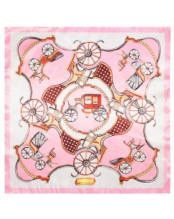 60*60 cm Europe Style Royal Carriage Pattern Fashion Wholesale Women Shawl Square Silk Scarf - Pink