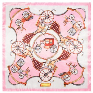 60*60 cm Europe Style Royal Carriage Pattern Fashion Wholesale Women Shawl Square Silk Scarf - Pink