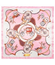 60*60 cm Europe Style Royal Carriage Pattern Fashion Wholesale Women Shawl Square Silk Scarf - Pink