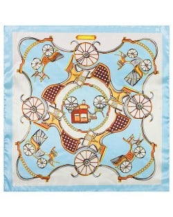 60*60 cm Europe Style Royal Carriage Pattern Fashion Wholesale Women Shawl Square Silk Scarf - Blue