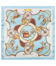 60*60 cm Europe Style Royal Carriage Pattern Fashion Wholesale Women Shawl Square Silk Scarf - Blue