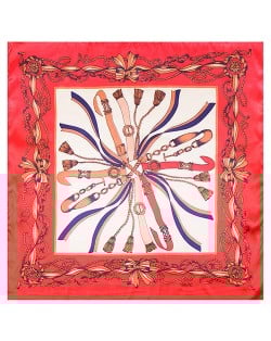 60*60 cm Europe Style Royal Carriage Pattern Fashion Wholesale Women Shawl Square Silk Scarf - Red