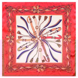 60*60 cm Europe Style Belt and Chain Pattern Fashion Wholesale Women Shawl Square Silk Scarf - Red