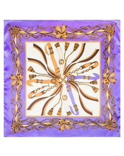 60*60 cm Europe Style Belt and Chain Pattern Fashion Wholesale Women Shawl Square Silk Scarf - Violet