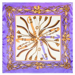 60*60 cm Europe Style Belt and Chain Pattern Fashion Wholesale Women Shawl Square Silk Scarf - Violet
