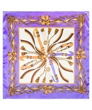 60*60 cm Europe Style Belt and Chain Pattern Fashion Wholesale Women Shawl Square Silk Scarf - Violet