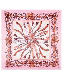 60*60 cm Europe Style Belt and Chain Pattern Fashion Wholesale Women Shawl Square Silk Scarf - Pink
