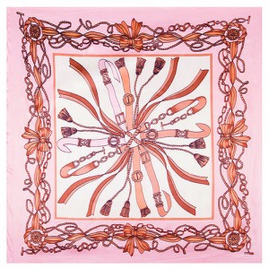 60*60 cm Europe Style Belt and Chain Pattern Fashion Wholesale Women Shawl Square Silk Scarf - Pink