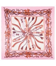 60*60 cm Europe Style Belt and Chain Pattern Fashion Wholesale Women Shawl Square Silk Scarf - Pink
