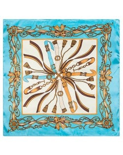 60*60 cm Europe Style Belt and Chain Pattern Fashion Wholesale Women Shawl Square Silk Scarf - Green