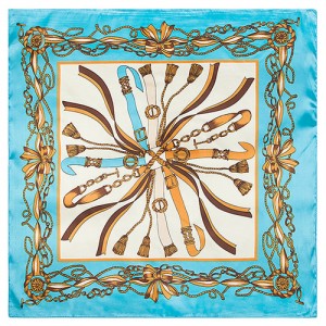 60*60 cm Europe Style Belt and Chain Pattern Fashion Wholesale Women Shawl Square Silk Scarf - Green