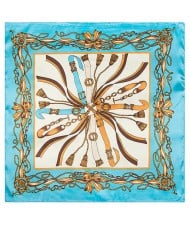 60*60 cm Europe Style Belt and Chain Pattern Fashion Wholesale Women Shawl Square Silk Scarf - Green
