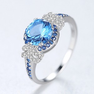 Silver Jewelry Blue Topaz Ring Wholesale Women 925 Sterling Silver Sapphire Ring
