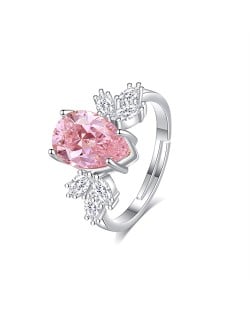 Fine Jewelry Wholesale Luxury Drop Shape Pink Stone Women 925 Sterling Silver Ring