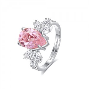 Fine Jewelry Wholesale Luxury Drop Shape Pink Stone Open End Ring Women 925 Sterling Silver Ring