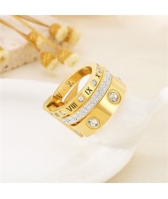 (3 Colors Available) U.S. Fashion Hollow-out Roman Alphabet Wide Plate Design Stainless Steel Ring